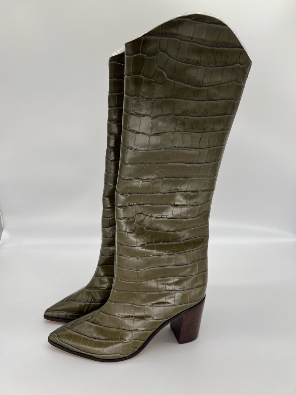 Schutz Maryana Block Crocodile Embossed Leather Boots - Picture 4 of 9